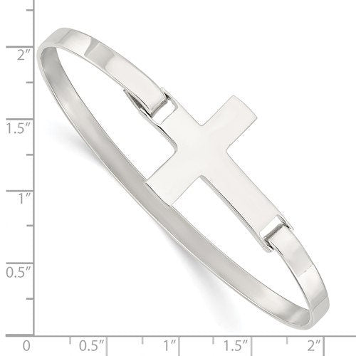 925 Sterling Silver Polished Sideways Cross Stackable Bangle Bracelet