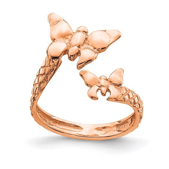 14k Yellow or Rose Gold Textured Butterfly Wrap Adjustable Toe Ring