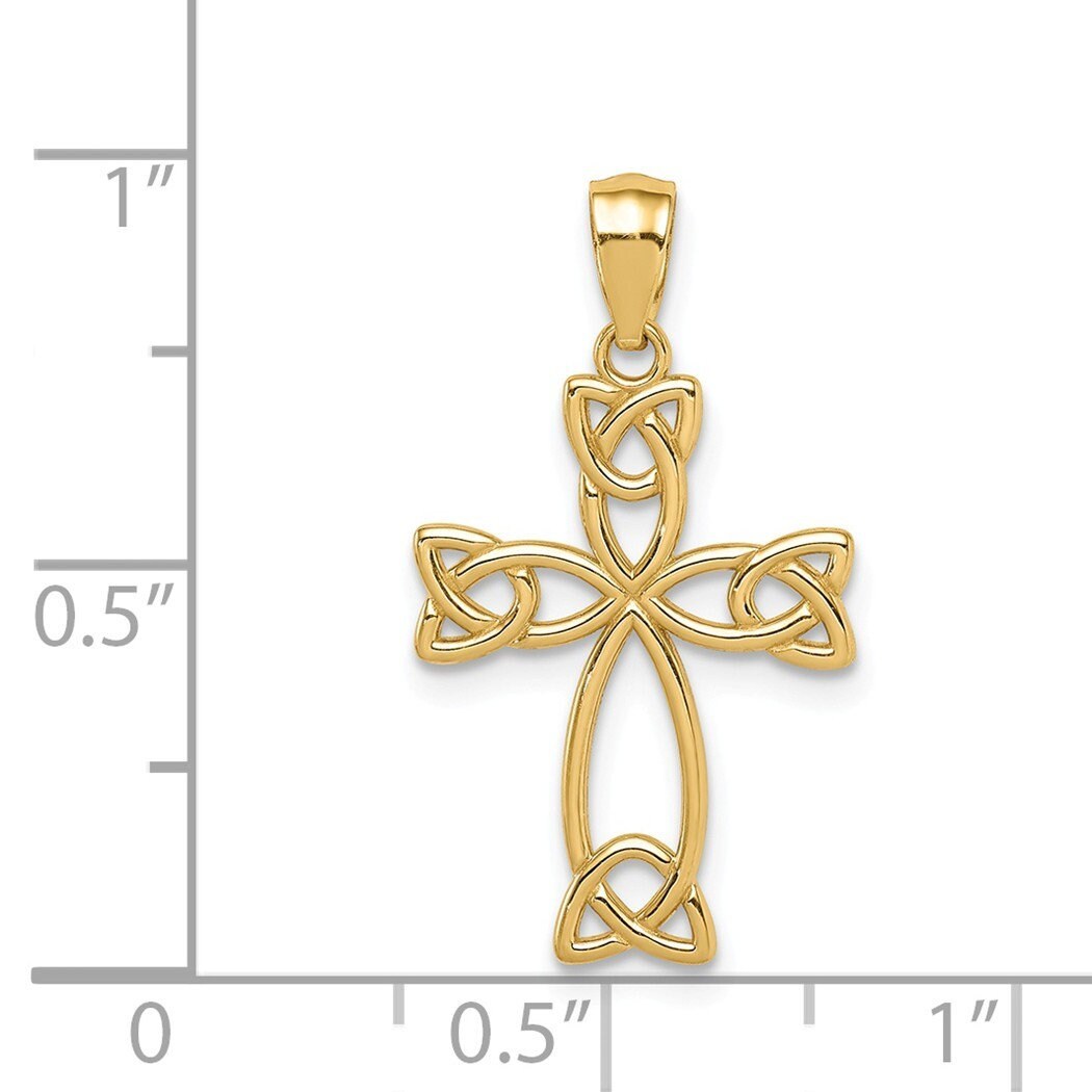 14k Yellow Gold Irish Celtic Trinity Knot Cross Pendant Necklace - 14x24mm