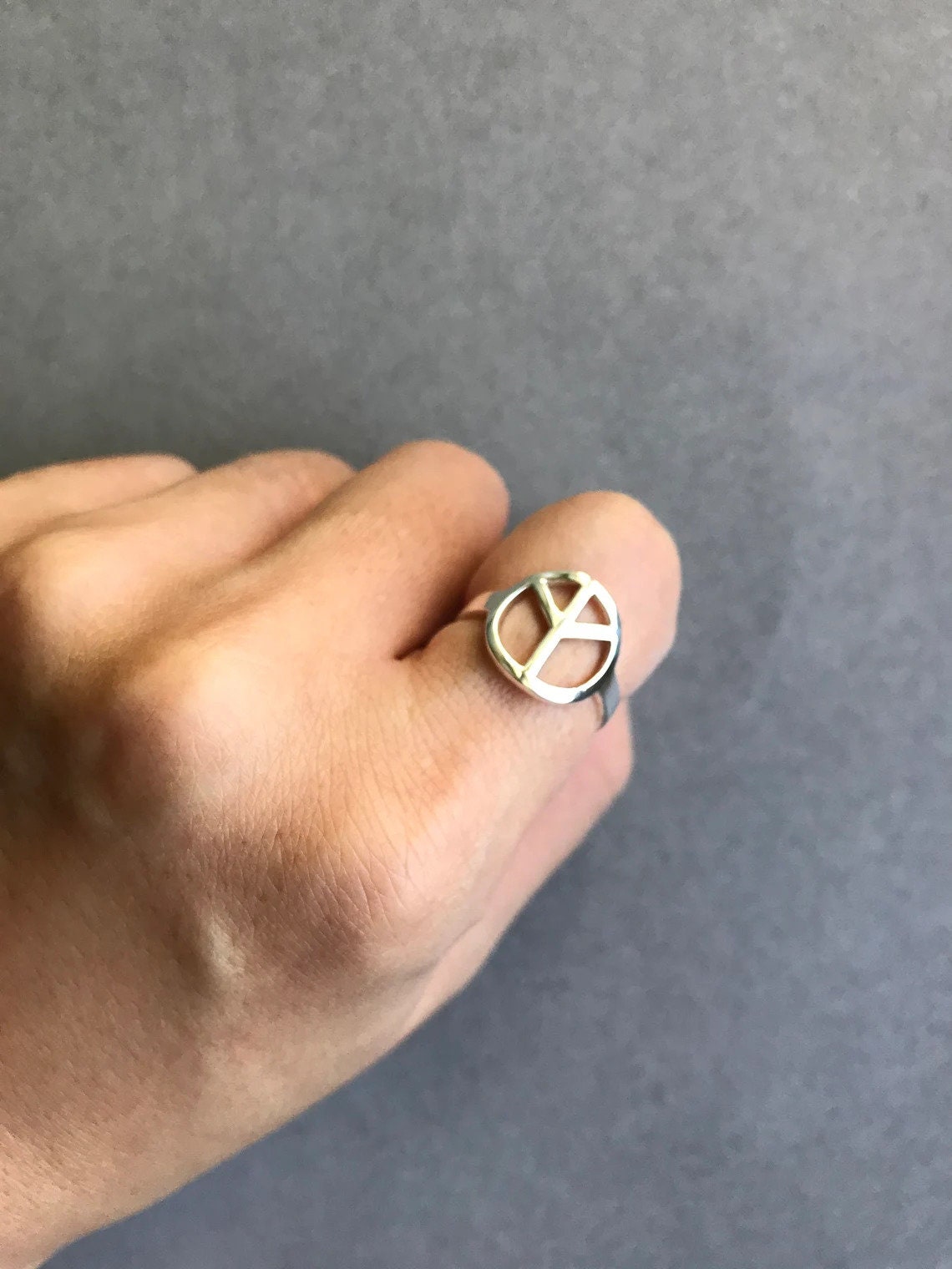 Sterling Silver Polished Open Peace Sign Boho Ring -15mm wide - Ring Size 5 6 7 8 9 10