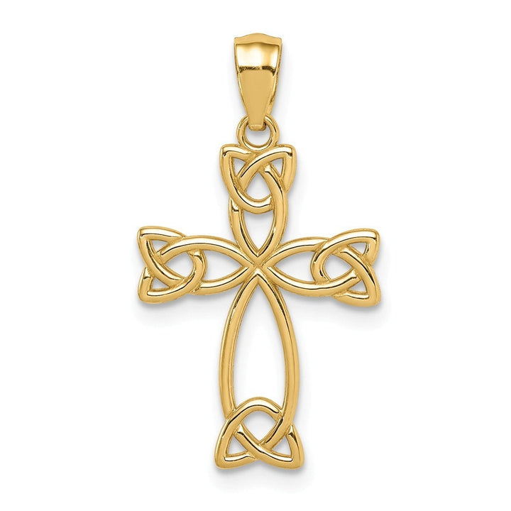 14k Yellow Gold Irish Celtic Trinity Knot Cross Pendant Necklace - 14x24mm