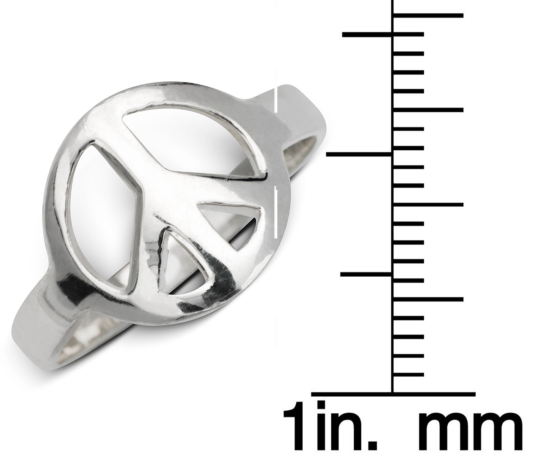 Sterling Silver Polished Open Peace Sign Boho Ring -15mm wide - Ring Size 5 6 7 8 9 10