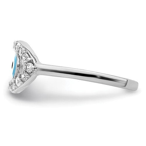 Sterling Silver Rhodium-plated Blue Enamel and CZ Evil Eye Toe Ring - Adjustable Toe ring for woman - Boho Toe Ring - Statement Toe Ring