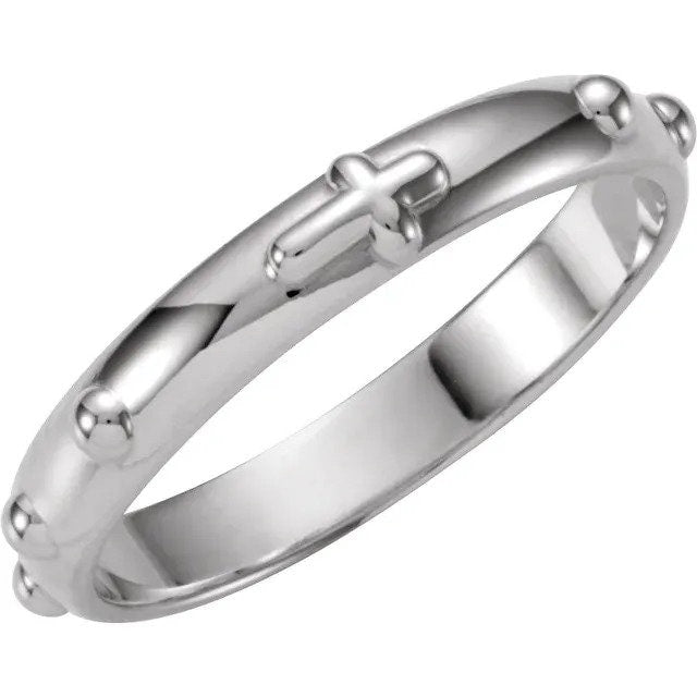 925 Sterling Silver Unisex Rosary Sideways Cross Prayer Wedding Band Ring - 2.5-5mm - Size 4-11