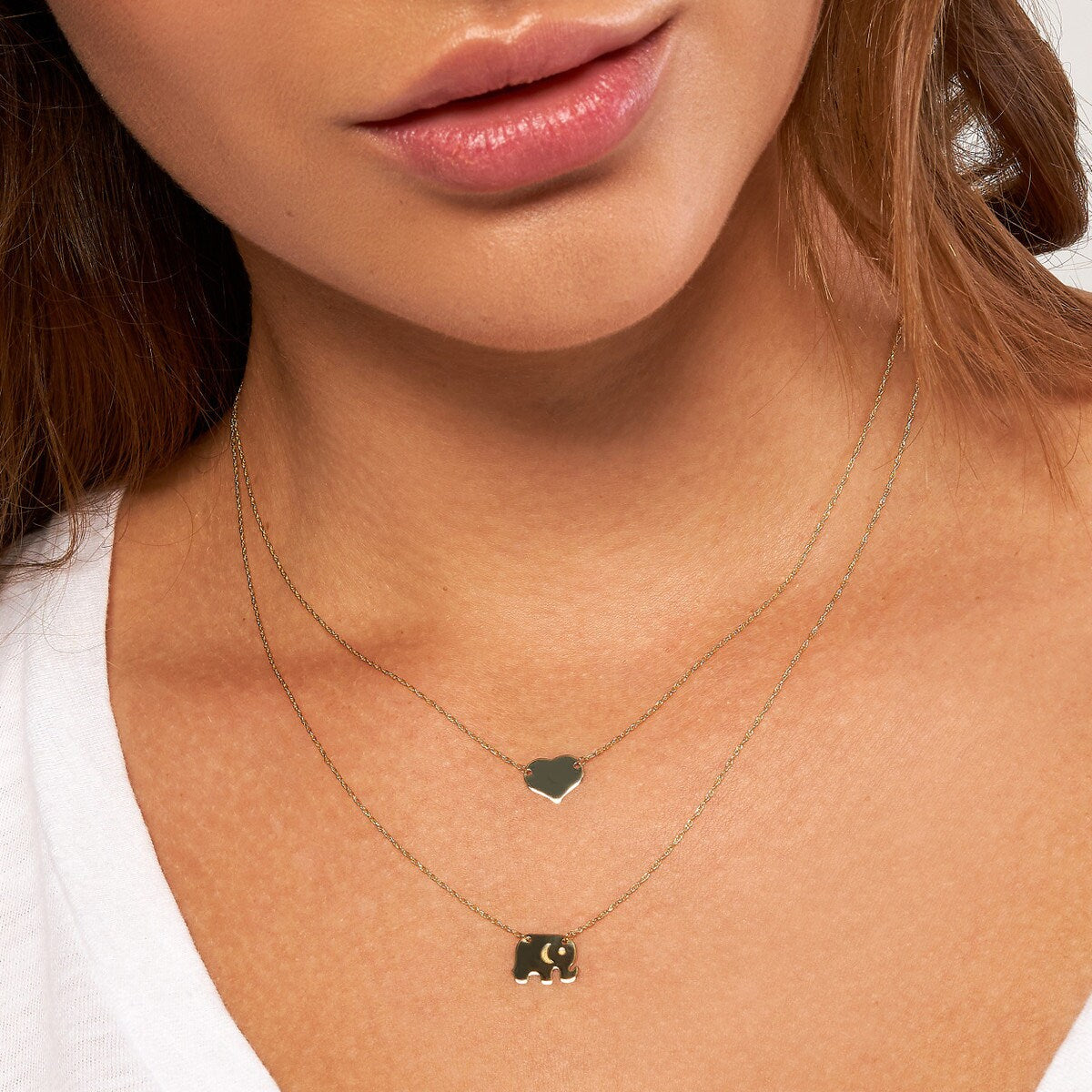 Solid 14K Yellow Gold 18-inch Mini Elephant Adjustable Necklace - Layering Necklace - Good Luck Amulet - Gift for Teen - Elephant Necklace