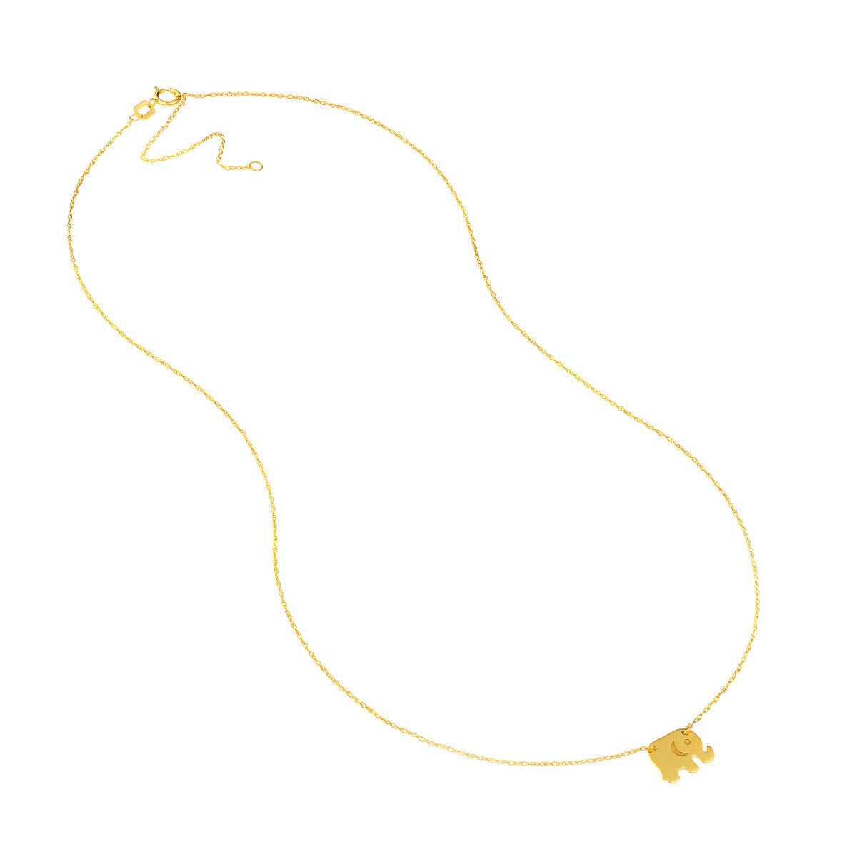 Solid 14K Yellow Gold 18-inch Mini Elephant Adjustable Necklace - Layering Necklace - Good Luck Amulet - Gift for Teen - Elephant Necklace