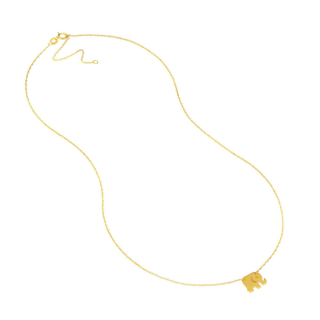 Solid 14K Yellow Gold 18-inch Mini Elephant Adjustable Necklace - Layering Necklace - Good Luck Amulet - Gift for Teen - Elephant Necklace