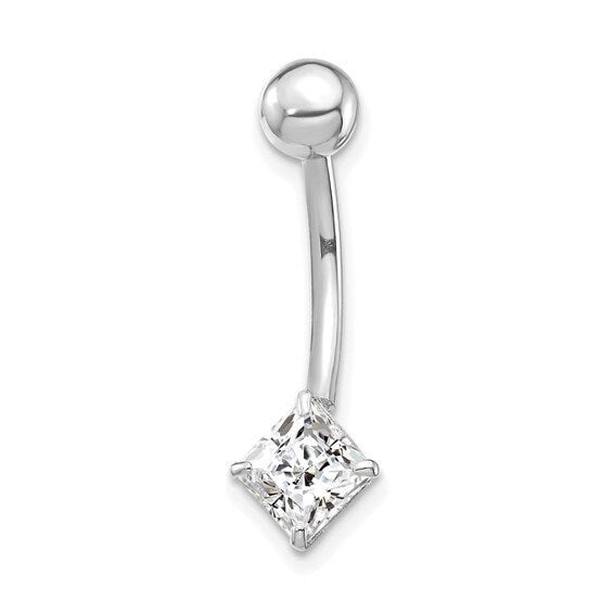 10k Yellow or White Gold 14G Square Princess CZ Belly Ring