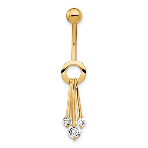 10k Yellow or White Gold 14G Geometric CZ Belly Ring