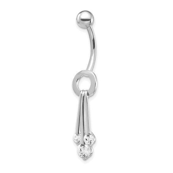10k Yellow or White Gold 14G Geometric CZ Belly Ring