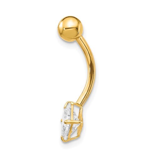 10k Yellow or White Gold 14G Square Princess CZ Belly Ring