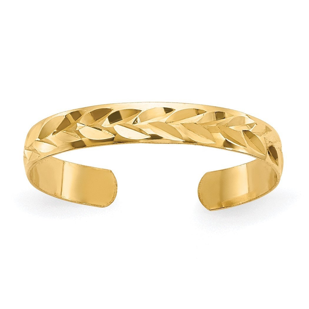 10k or 14k Yellow Gold Diamond-cut Thin Adjustable Toe Ring - 2mm