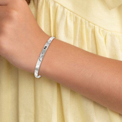 925 Sterling Silver Textured Bells Charm Adjustable Children's Bangle Bracelet - 5mm x 6"