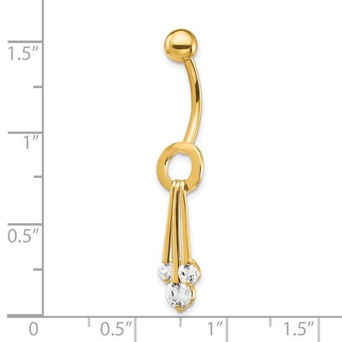 10k Yellow or White Gold 14G Geometric CZ Belly Ring