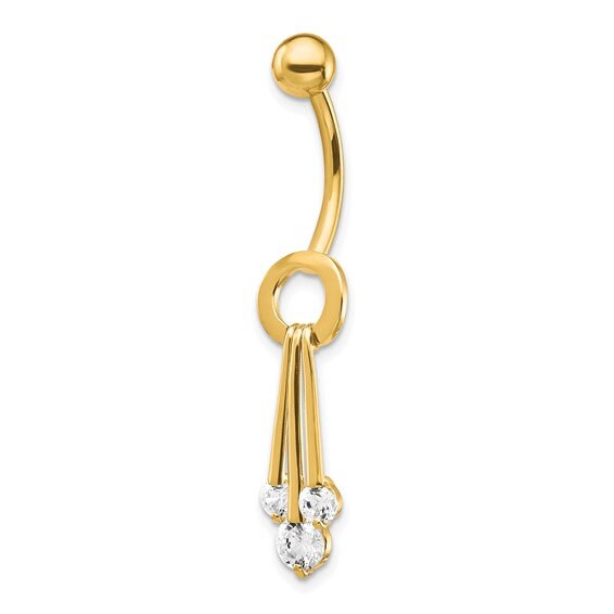 10k Yellow or White Gold 14G Geometric CZ Belly Ring