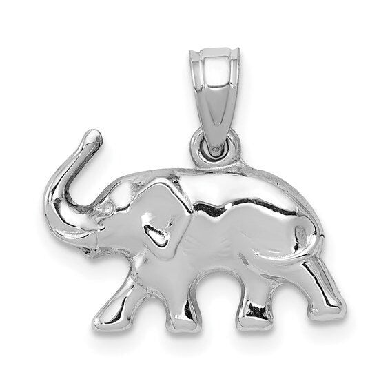 10 or 14k Yellow or White Gold 16.6x17.5mm Puffed Polished Elephant Necklace