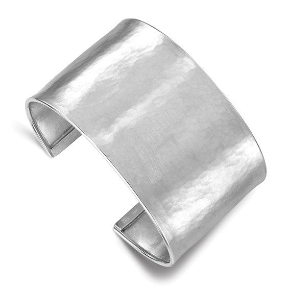 Sterling Silver, 14k or 18k Gold Italian 37mm Hammered Cuff Bracelet - Adjustable Wide Cuff Bracelet - Statement Bracelet for Women