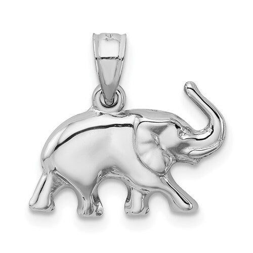 10 or 14k Yellow or White Gold 16.6x17.5mm Puffed Polished Elephant Necklace