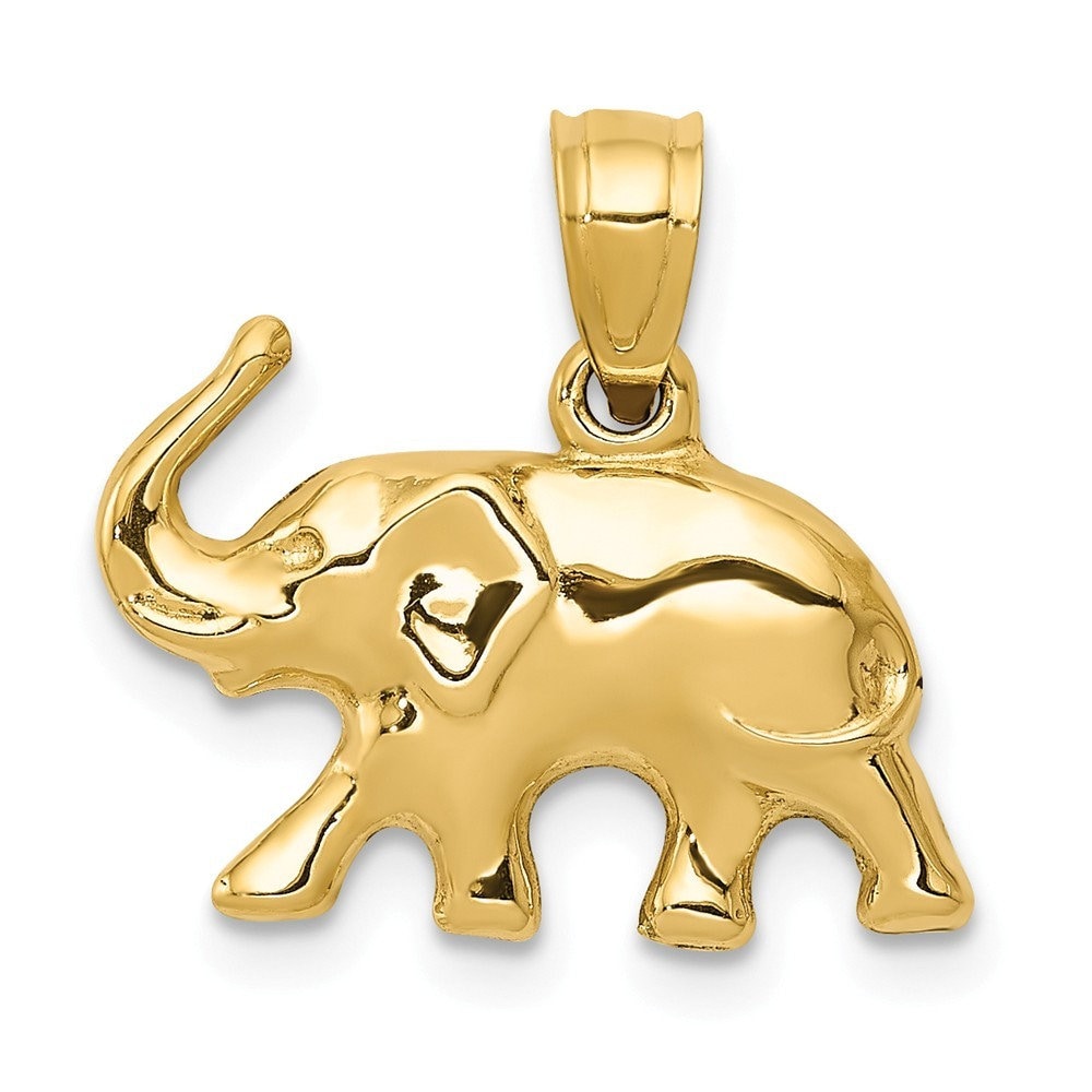 10 or 14k Yellow or White Gold Puffed Polished Elephant Pendant - 16.6x17.5mm