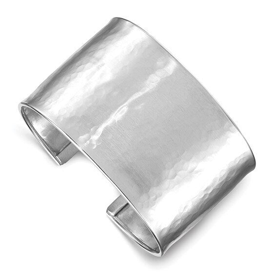 Sterling Silver, 14k or 18k Gold Italian 37mm Hammered Cuff Bracelet - Adjustable Wide Cuff Bracelet - Statement Bracelet for Women