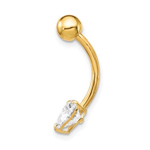 10k Yellow or White Gold 14G 6mm Heart CZ Dangle Belly Ring