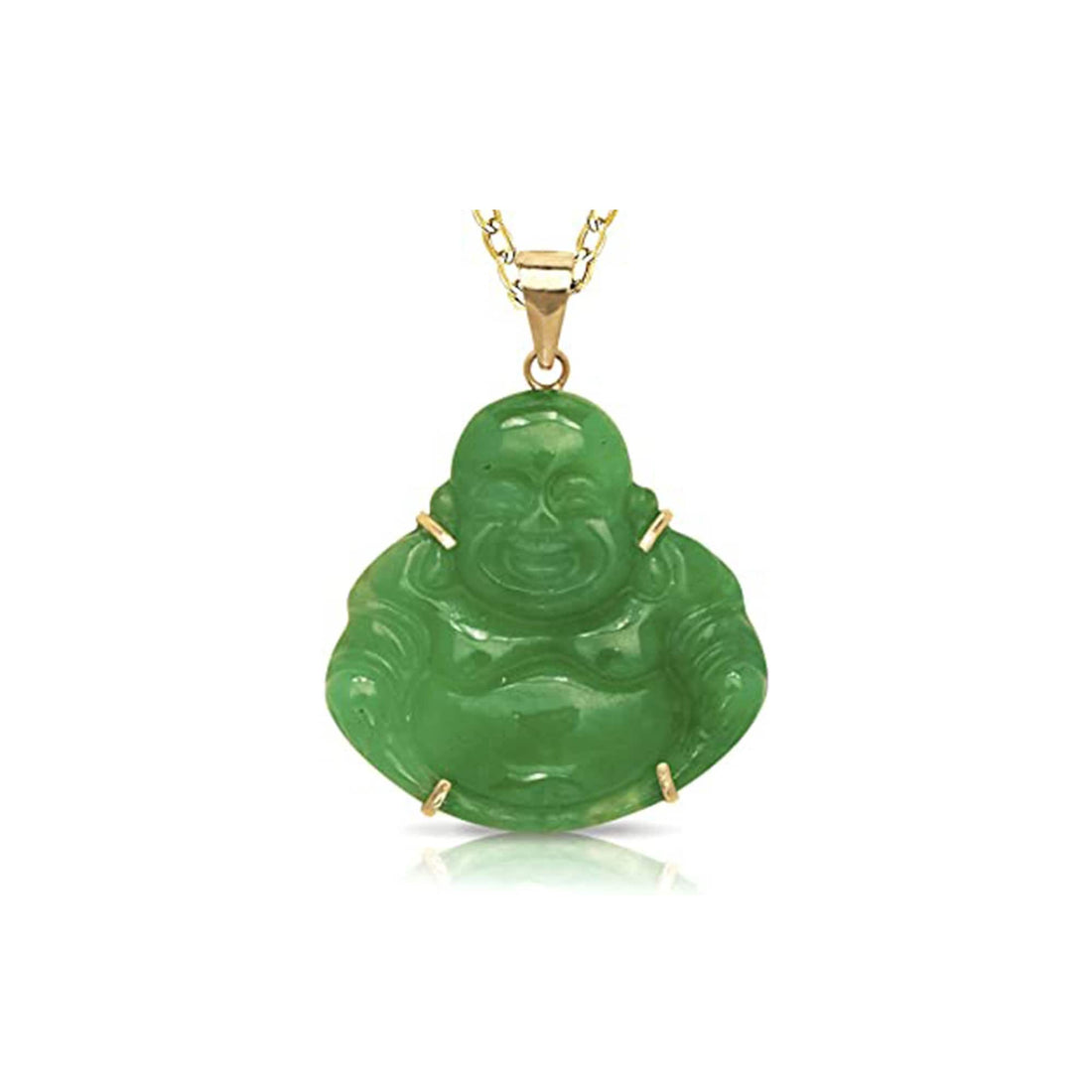 14k Jade Carved Smiling Buddha Pendant Necklace - 24x30mm - 8 Gemstone Options