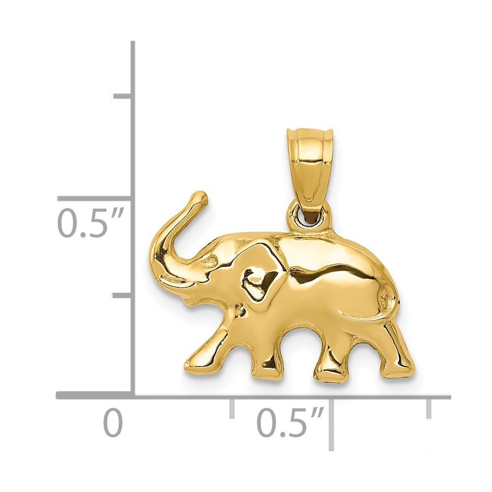 10 or 14k Yellow or White Gold Puffed Polished Elephant Pendant - 16.6x17.5mm