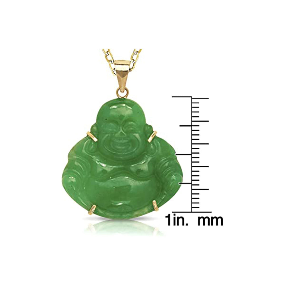 14k Jade Carved Smiling Buddha Pendant Necklace - 24x30mm - 8 Gemstone Options