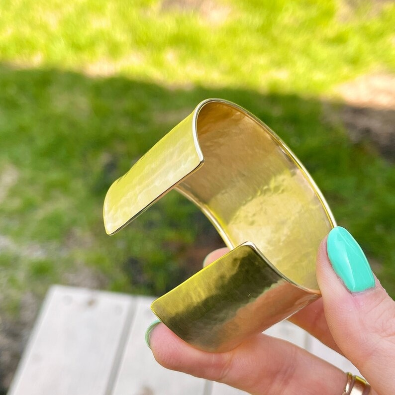 Sterling Silver, 14k or 18k Gold Italian 37mm Hammered Cuff Bracelet - Adjustable Wide Cuff Bracelet - Statement Bracelet for Women
