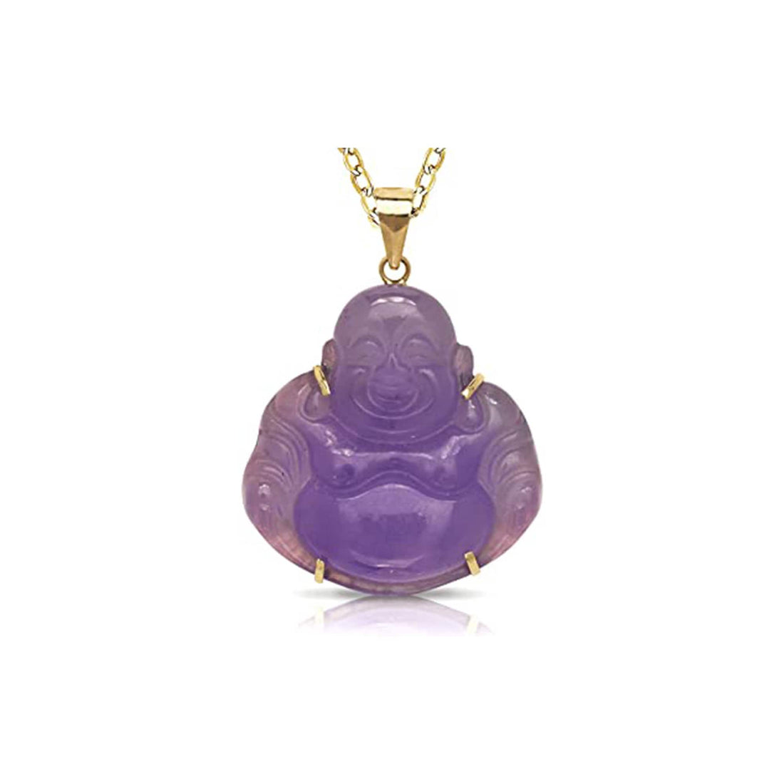 14k Jade Carved Smiling Buddha Pendant Necklace - 24x30mm - 8 Gemstone Options