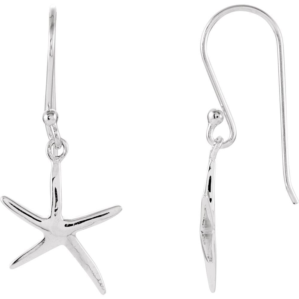 925 Sterling Silver Nautical Starfish Dangle Hook Earrings - 13mm x 16mm  - Summer Dangling Earrings - Starfish Earrings for Women