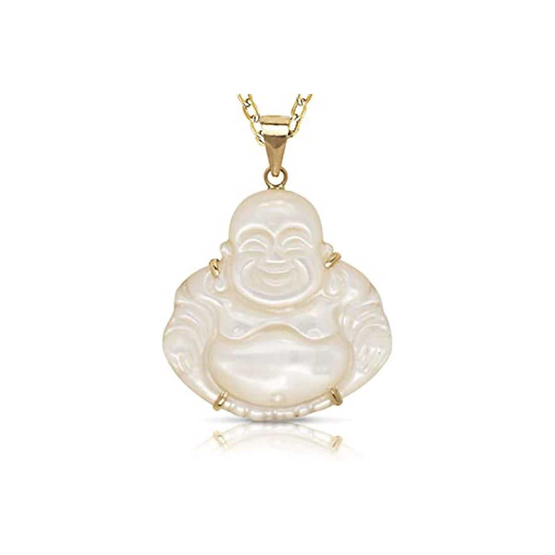 14k Jade Carved Smiling Buddha Pendant Necklace - 24x30mm - 8 Gemstone Options