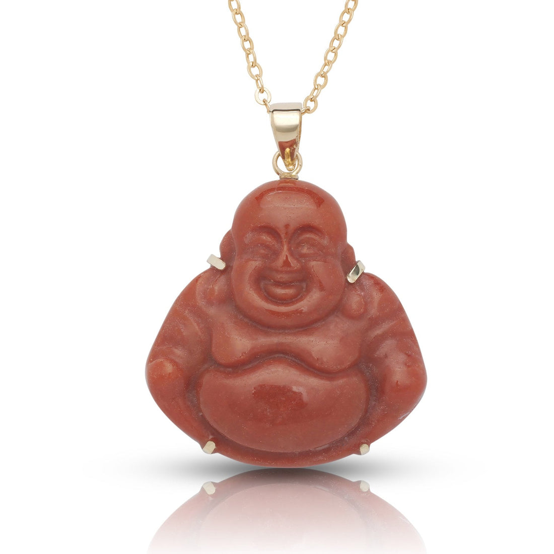 14k Jade Carved Smiling Buddha Pendant Necklace - 24x30mm - 8 Gemstone Options