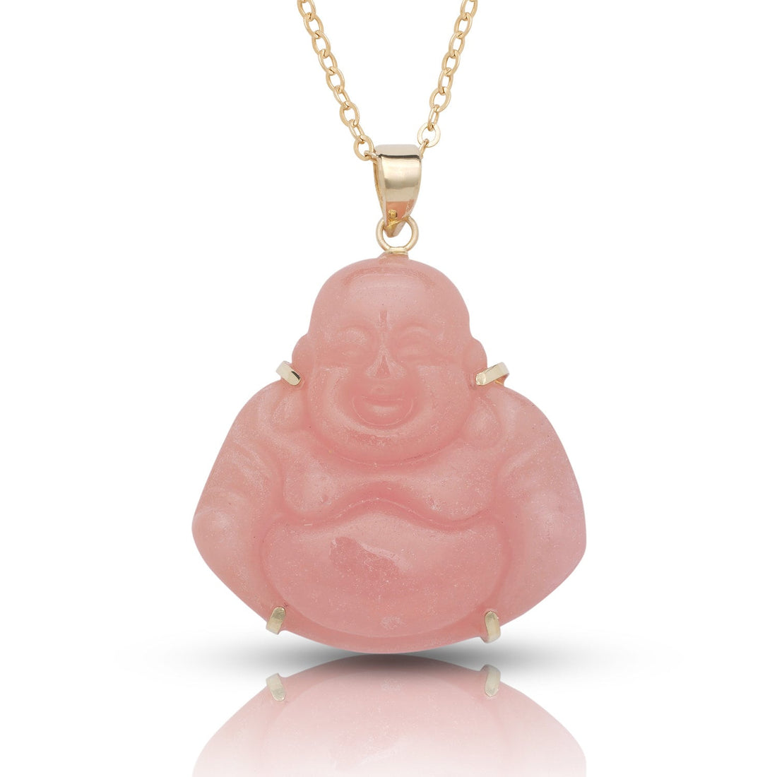 14k Jade Carved Smiling Buddha Pendant Necklace - 24x30mm - 8 Gemstone Options