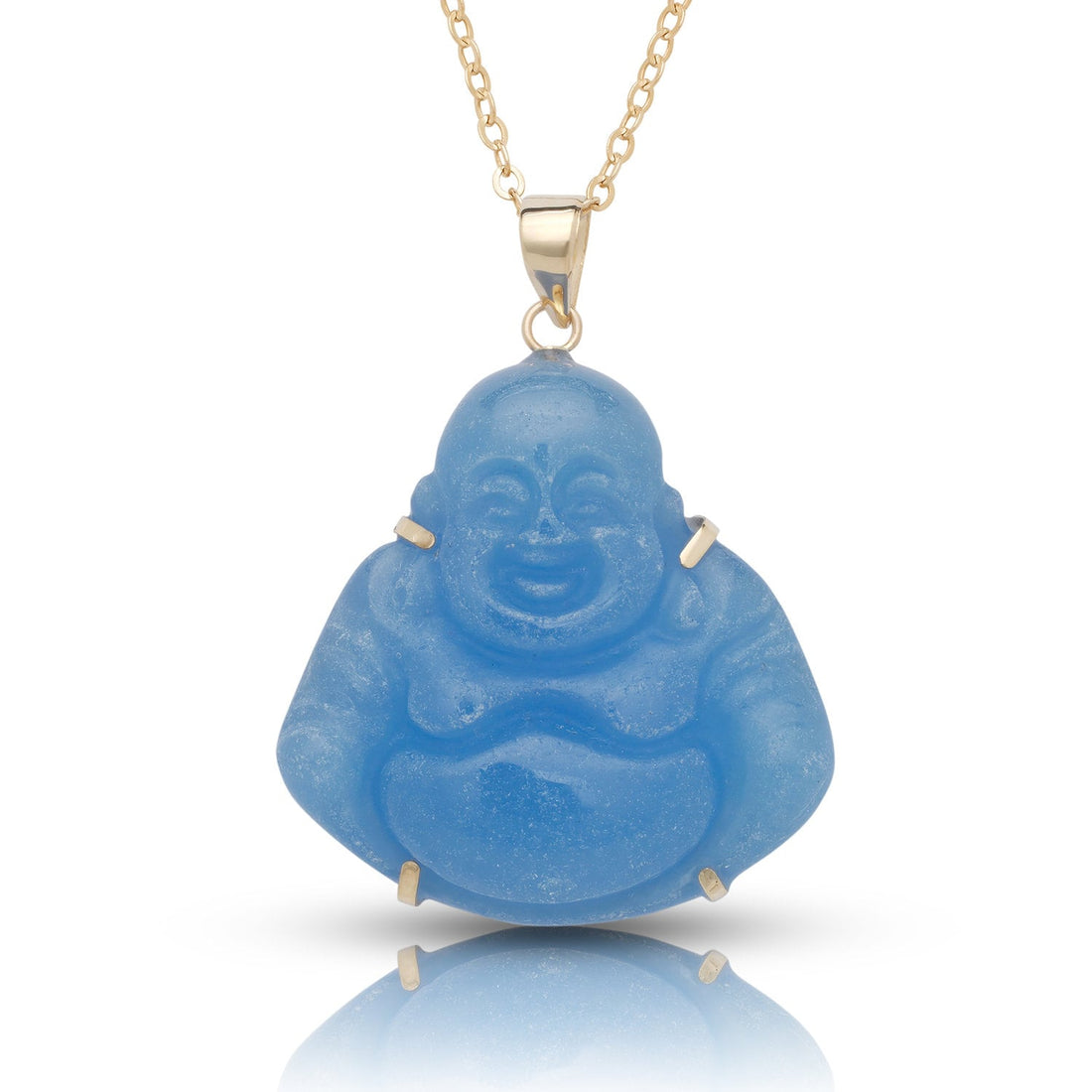 14k Jade Carved Smiling Buddha Pendant Necklace - 24x30mm - 8 Gemstone Options