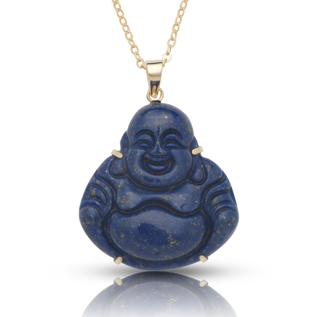 14k Jade Carved Smiling Buddha Pendant Necklace - 24x30mm - 8 Gemstone Options