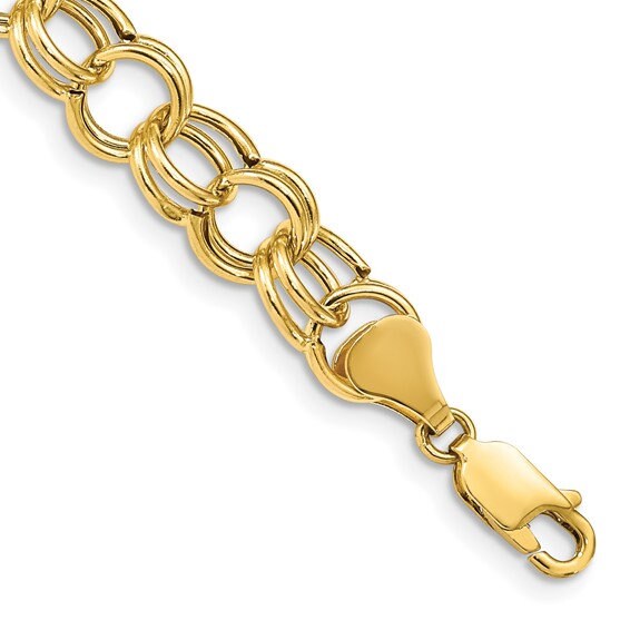 10K or 14k Yellow Gold 8.5mm Wide Double Link Charm Bracelet - 7" and 8"