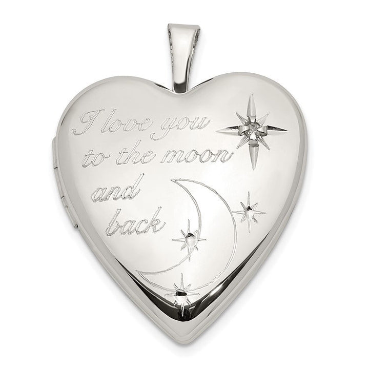 925 Sterling Silver Diamond Love You To The Moon and Back Round, Heart or Oval Shape Photo Locket Necklace