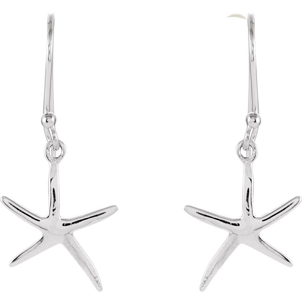 925 Sterling Silver Nautical Starfish Dangle Hook Earrings - 13mm x 16mm  - Summer Dangling Earrings - Starfish Earrings for Women