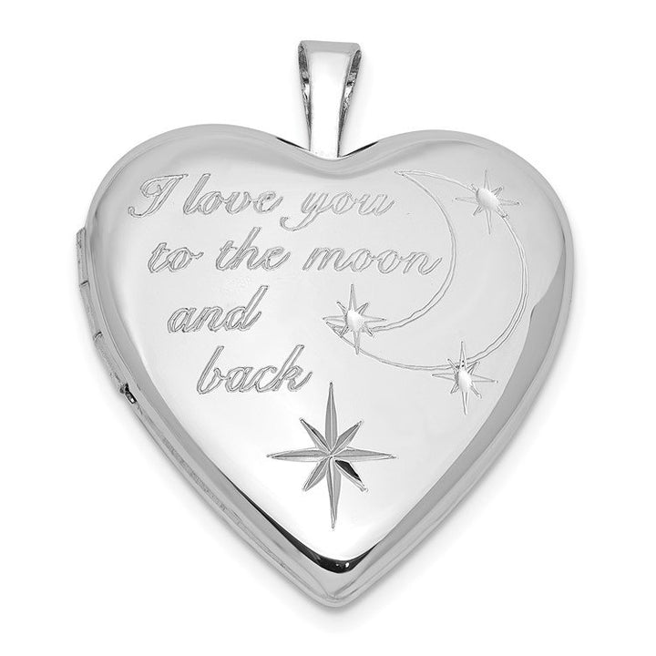 925 Sterling Silver Diamond Love You To The Moon and Back Round, Heart or Oval Shape Photo Locket Necklace