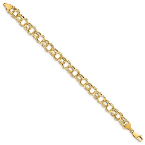 10K or 14k Yellow Gold 8.5mm Wide Double Link Charm Bracelet - 7" and 8"