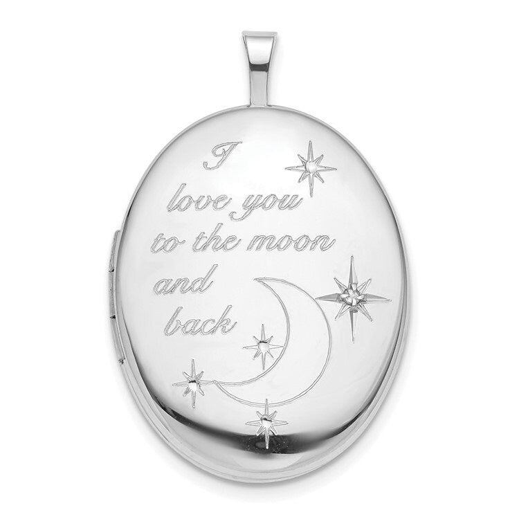 925 Sterling Silver Diamond Love You To The Moon and Back Round, Heart or Oval Shape Photo Locket Necklace