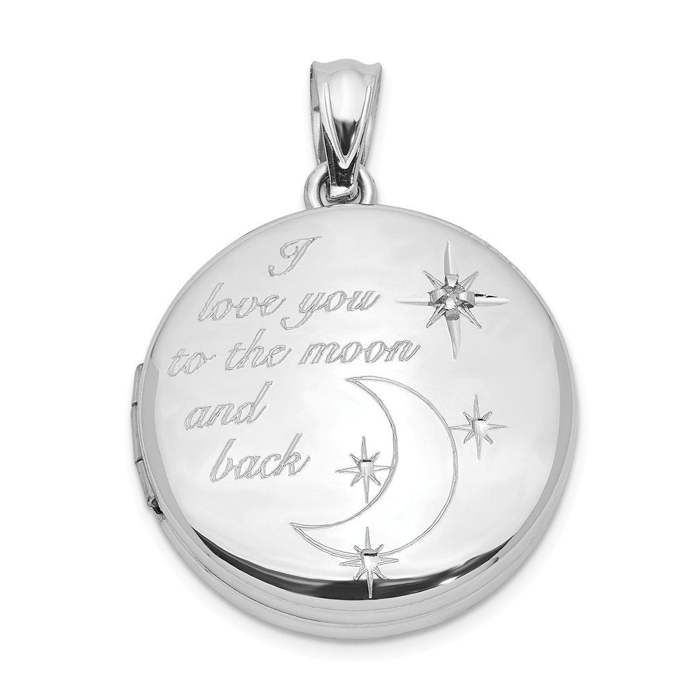 925 Sterling Silver Diamond Love You To The Moon and Back Round, Heart or Oval Shape Photo Locket Necklace