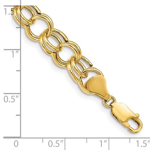 10K or 14k Yellow Gold 8.5mm Wide Double Link Charm Bracelet - 7" and 8"