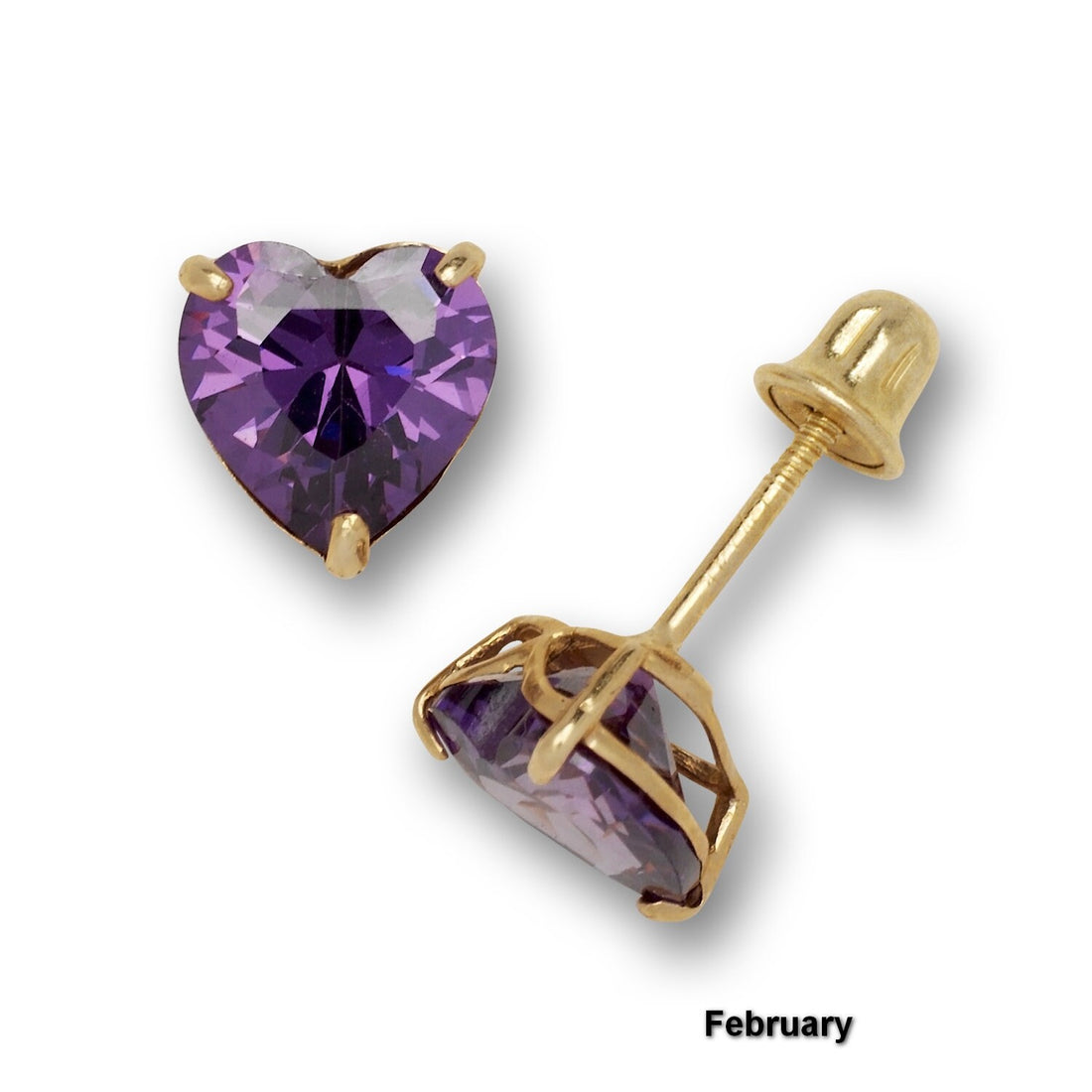 14K Yellow Gold 4-7mm Heart-shaped CZ Birthstone Basket-Set Screw-back Stud Earrings