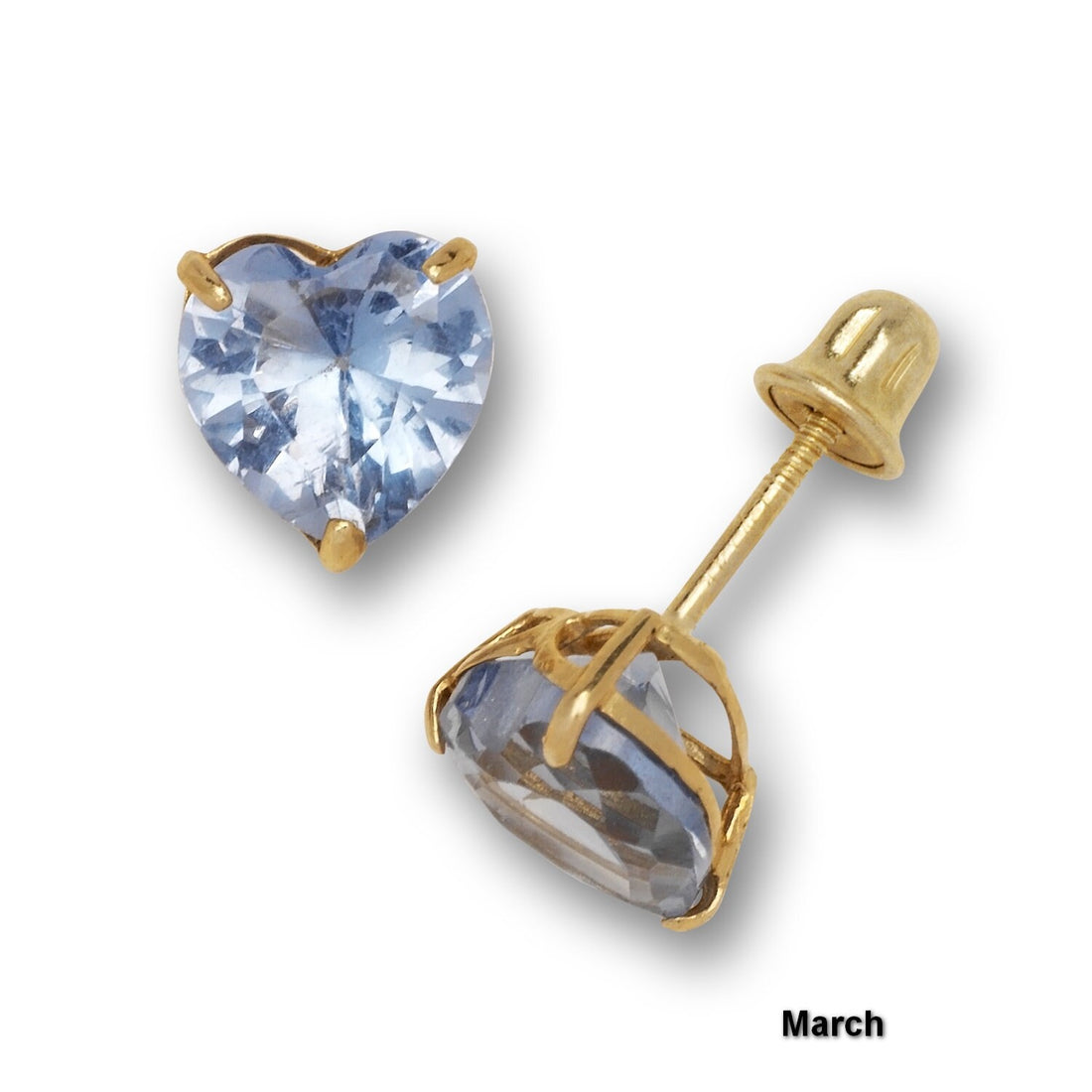 14K Yellow Gold 4-7mm Heart-shaped CZ Birthstone Basket-Set Screw-back Stud Earrings