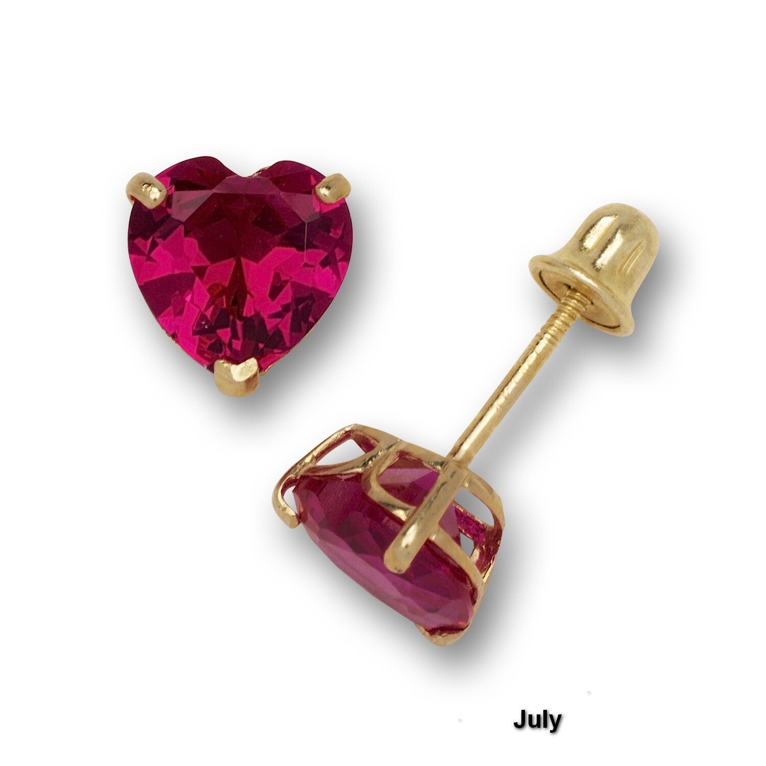 14K Yellow Gold 4-7mm Heart-shaped CZ Birthstone Basket-Set Screw-back Stud Earrings
