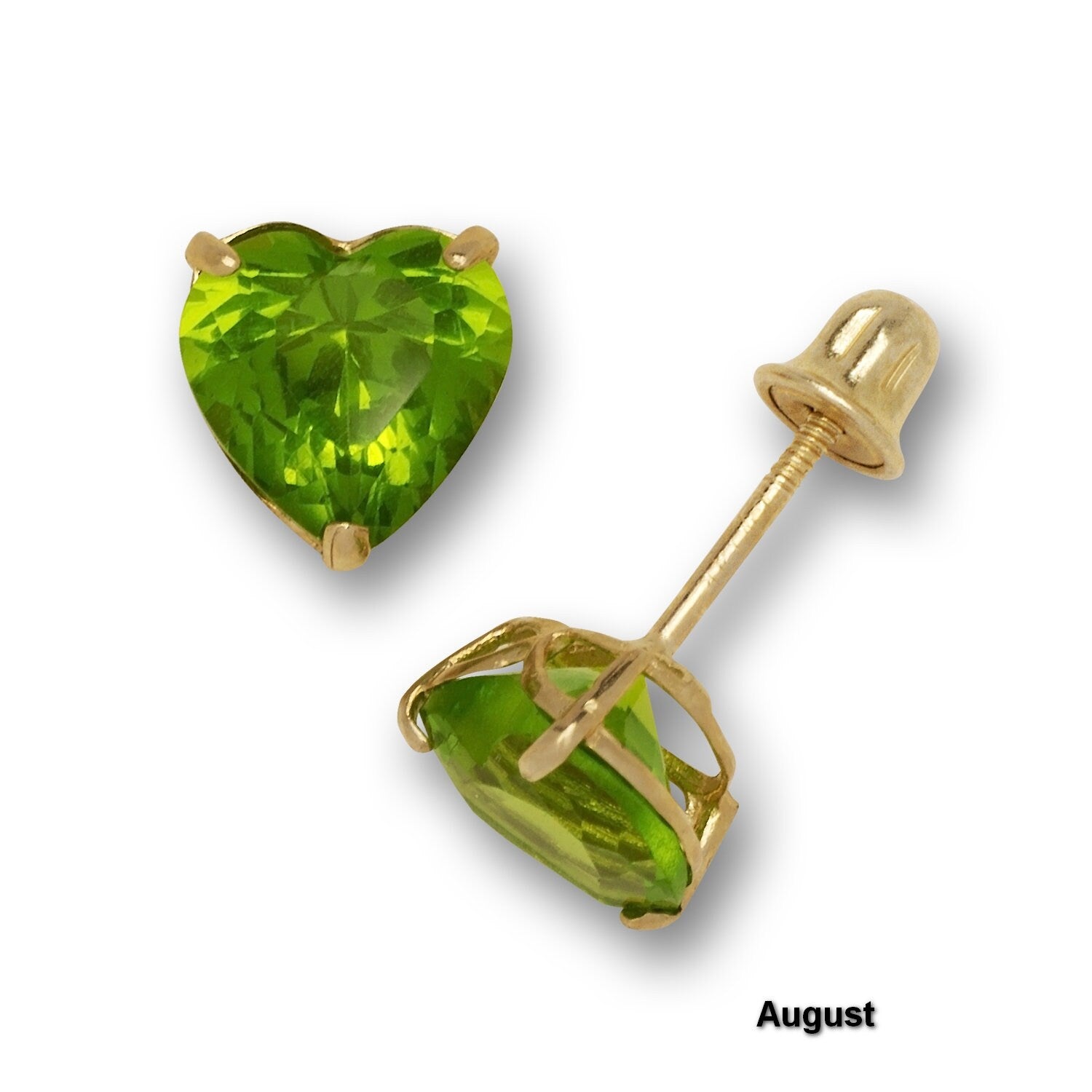 14K Yellow Gold 4-7mm Heart-shaped CZ Birthstone Basket-Set Screw-back Stud Earrings