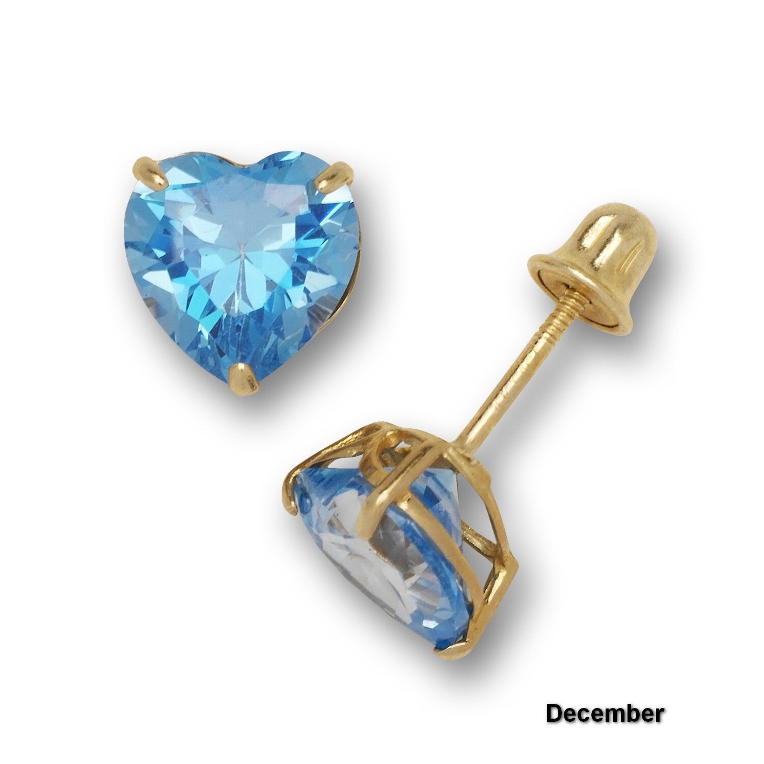 14K Yellow Gold 4-7mm Heart-shaped CZ Birthstone Basket-Set Screw-back Stud Earrings