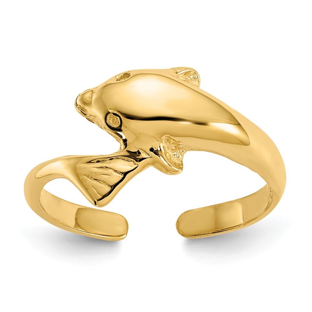 Solid 14k or 10k Yellow Gold Dolphin Toe Ring - Adjustable Toe Ring Women